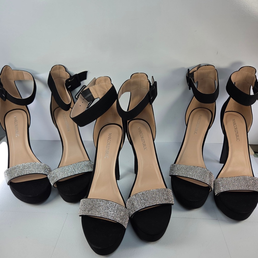 Lot of 3 Marco Republic Black Rhinestone Platform Stiletto Ankle Strap Sz 11